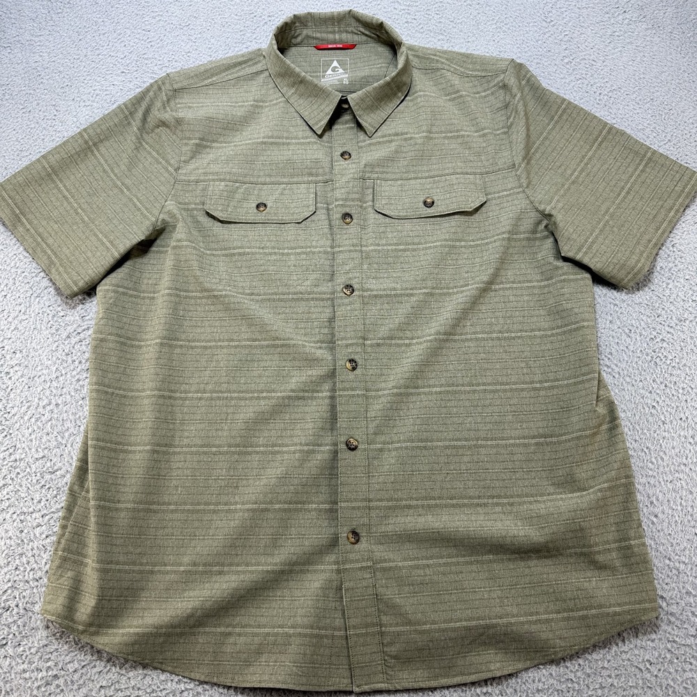 GERRY Shirt Mens Extra Large XL Green striped Woven Camp Outdoor Hiking Camping